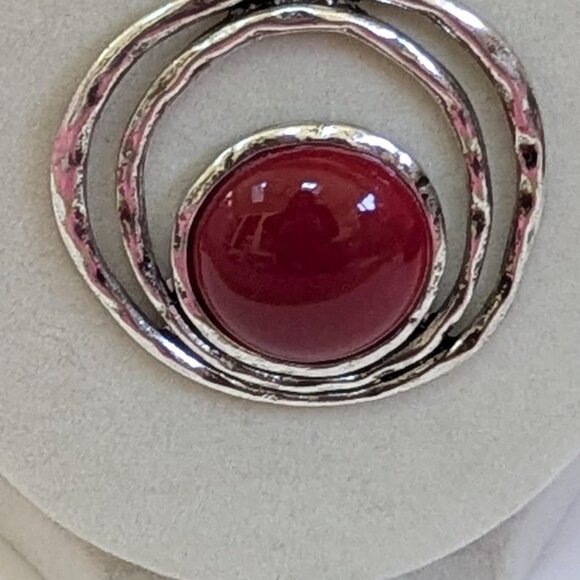 German Silver Necklace, Red Stone Pendant, Boho Tribal Jewelry, Ethnic Statement - Picture 2 of 8